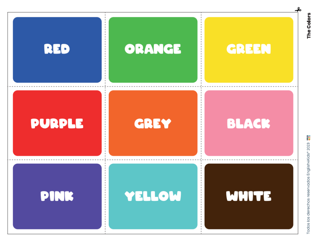Juego de cartas para aprender colores en inglés