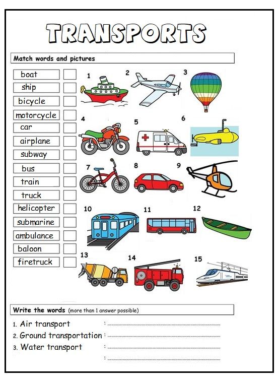 Ejercicios de transporte en inglés - English4Kids