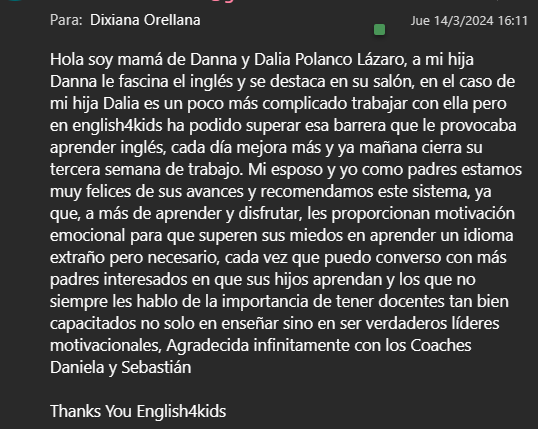 Testimonios de padres sobre English4Kids