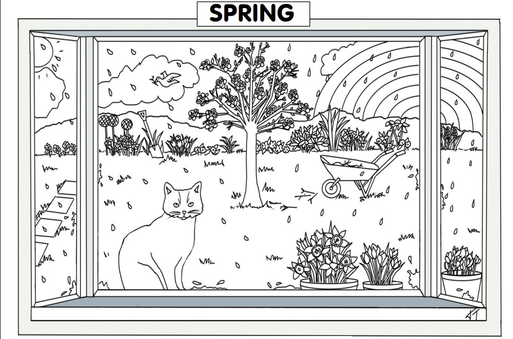 Estaciones del año para colorear - Primavera/Spring - English4Kids