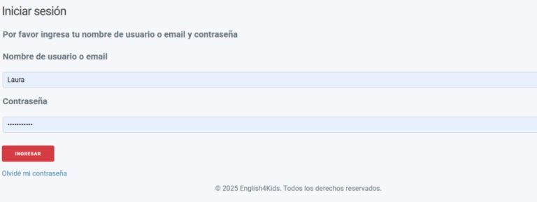 Inicio Sesion - English4Kids