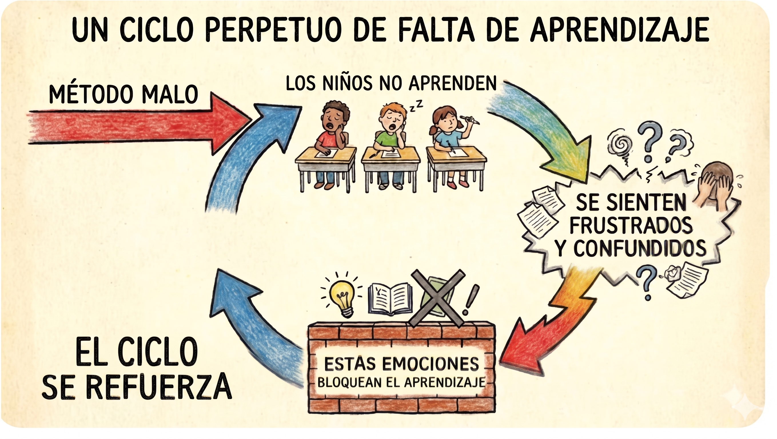 Imagen de un ciclo vicioso en lo que un niño no aprende inglés