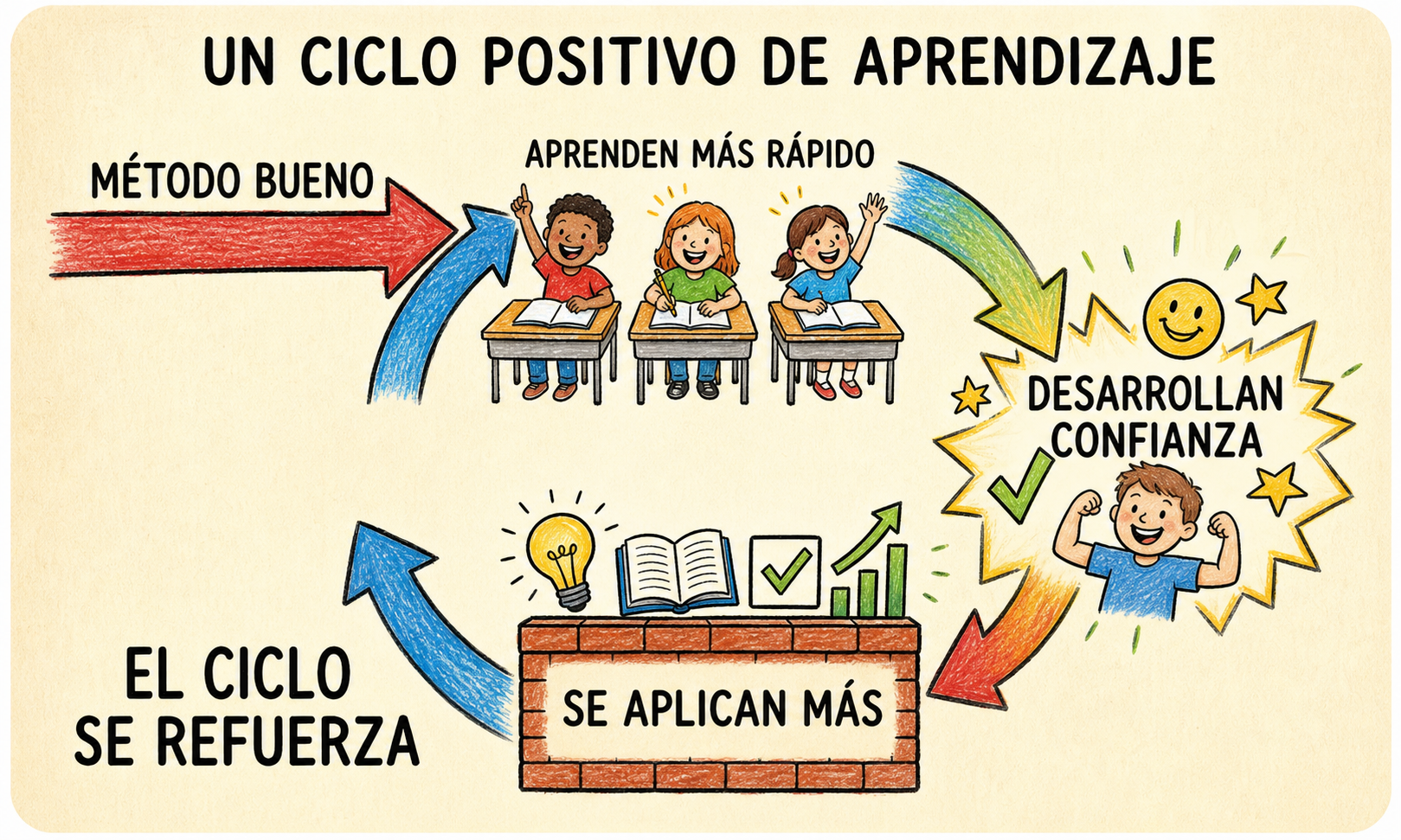 Un ciclo positivo de aprendizaje en lo que el niño aprende más y gana confianza.