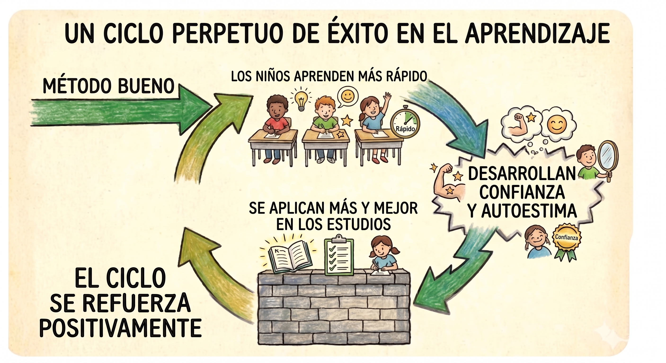 Un ciclo positivo de aprendizaje en lo que el niño aprende más y gana confianza. 