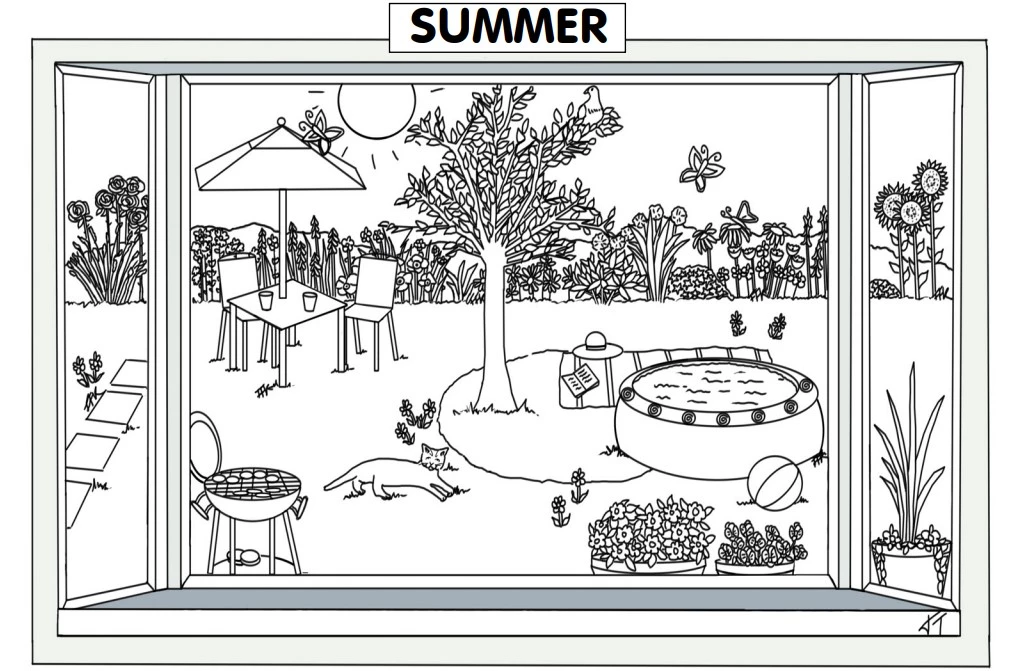 Estaciones del año para colorear - Verano/Summer - English4Kids